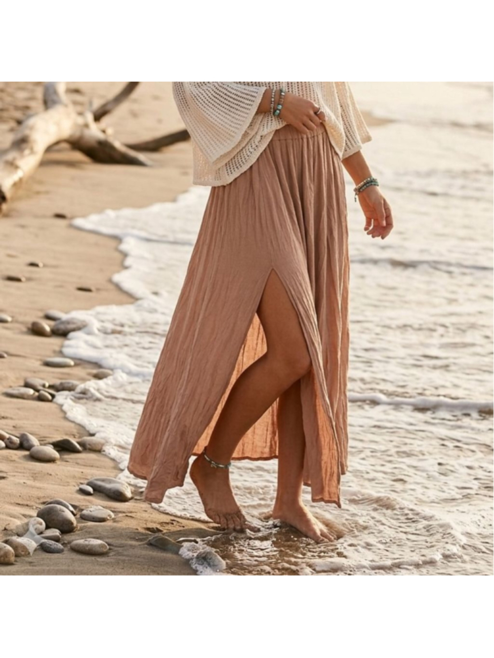 Women's FP Beach Beige Maxi Skirt Faux Wrap XS swim skirt cover up free people